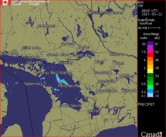 Britt, Ontario - Imagerie radar - Environnement Canada